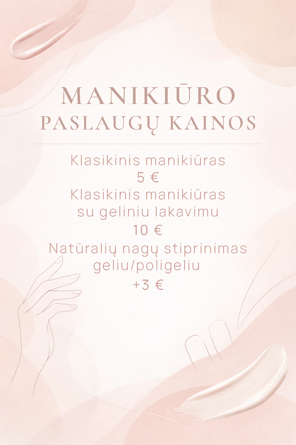 dalen.beauty manikiūro paslaugų kainoraštis